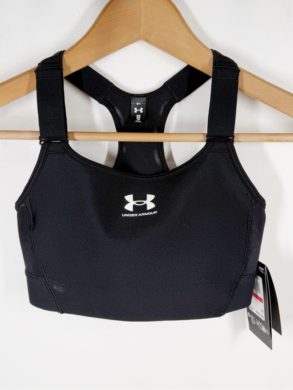 NWT Under Armour Black Sports Bra Size XS High Support Adjustable Straps